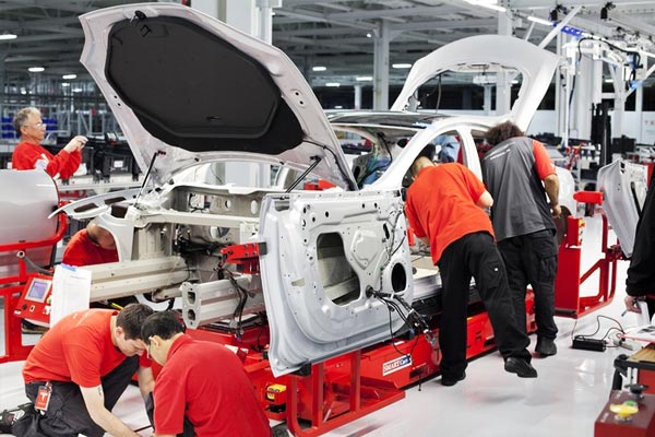 A Tesla S vehicle in production.