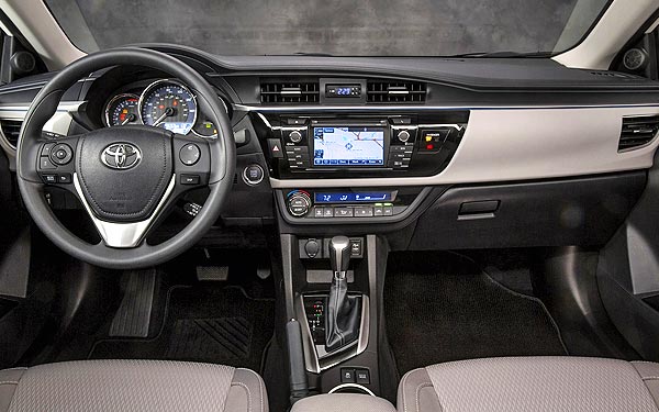 steering wheel dashboard front seats cabin instruments panel corolla 2014