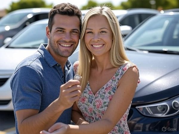 car salesman and customers
